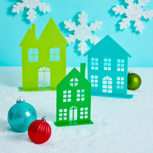 KAILO CHIC ACRYLIC HOLIDAY HOUSES SET OF 3 - Green/Turquoise