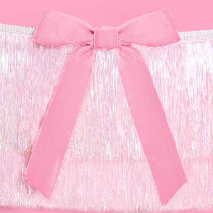 PRESALE: Bow Bliss Banner - Layered Fringe + Velvet Bows, Pink, 6 ft