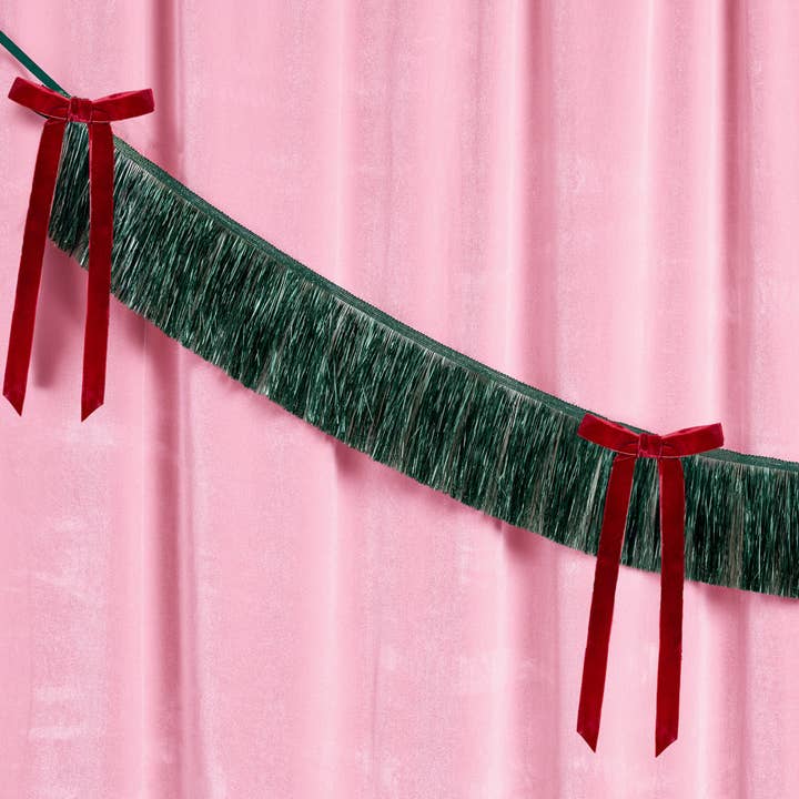 PRESALE: Xmas Bow Banner - Fringe + Velvet Bows, Christmas Decor
