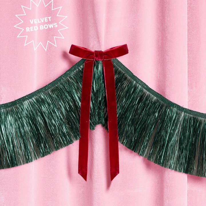 PRESALE: Xmas Bow Banner - Fringe + Velvet Bows, Christmas Decor