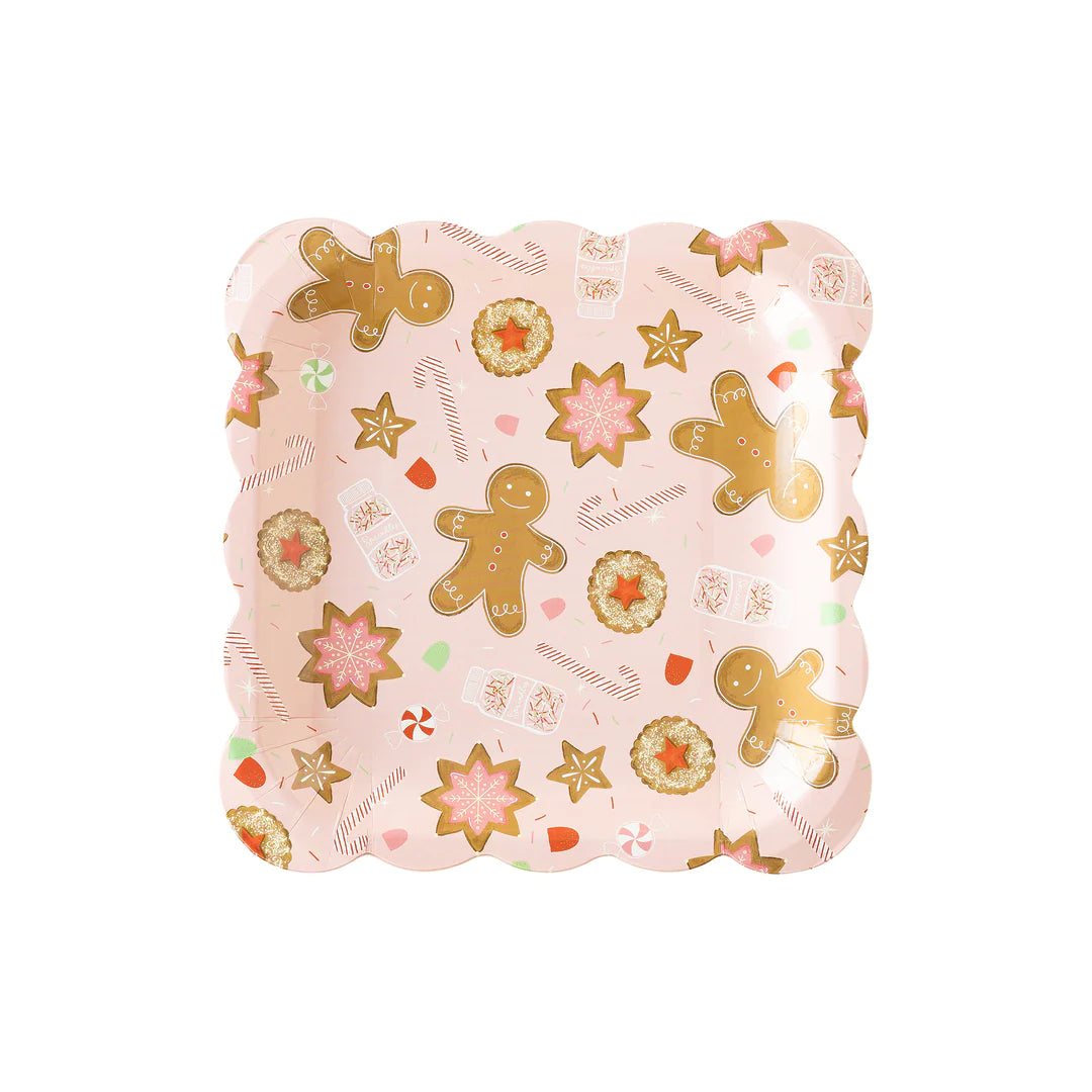 PINK GINGERBREAD MAN SQUARE PAPER PLATE
