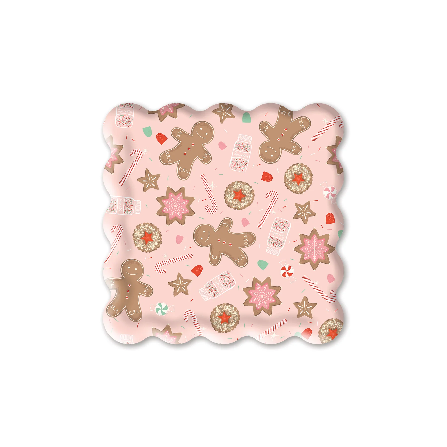 PINK GINGERBREAD MAN SQUARE PAPER PLATE