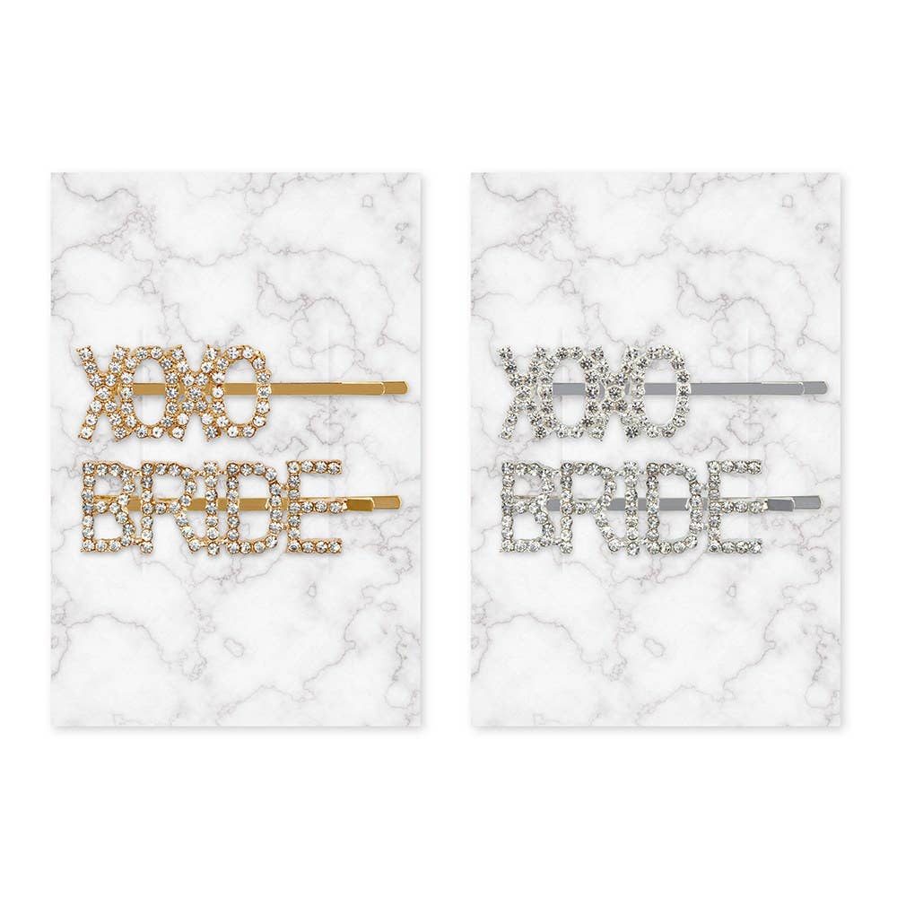 Rhinestone Bridal Party Word Hair Clips Gold - XOXO Bride