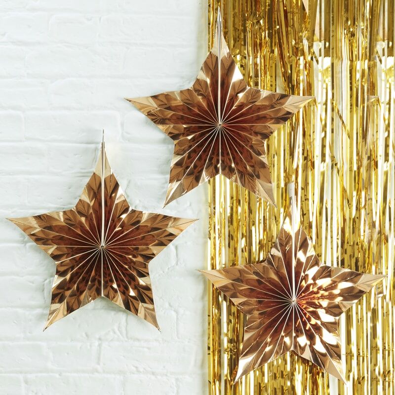 Gold Star Hanging Paper Fan Decorations (Set of 3)