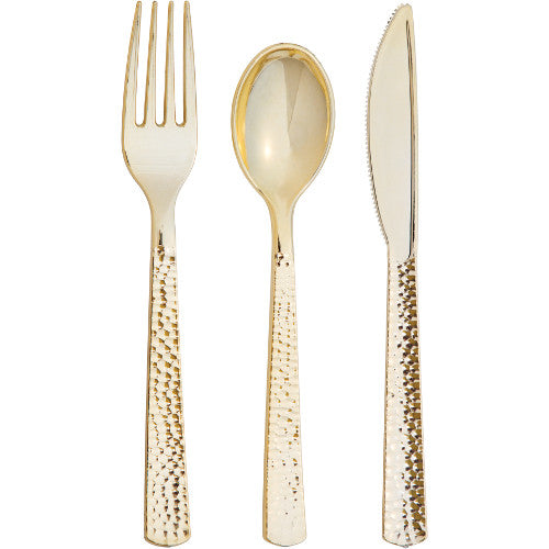 Metallic Hammered Plastic Utensils (24 Pack)