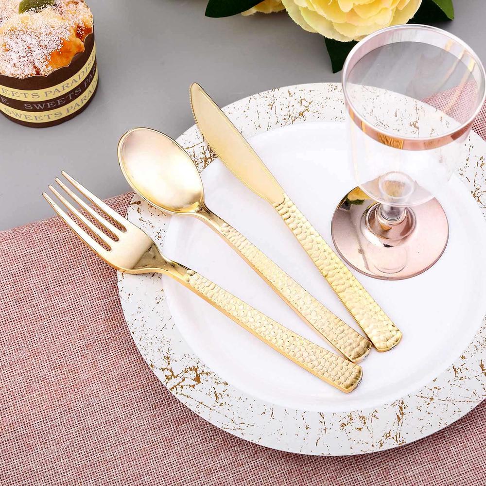 Metallic Hammered Plastic Utensils (24 Pack)