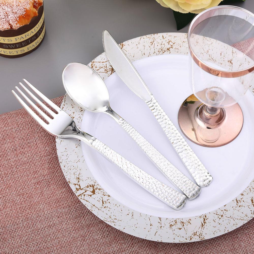 Metallic Hammered Plastic Utensils (24 Pack)