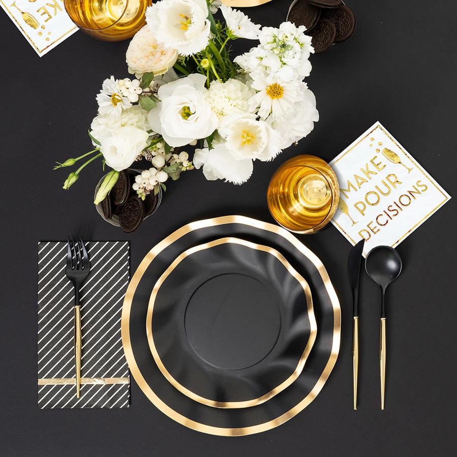Wavy Dinner Plate Black/Gold (8)