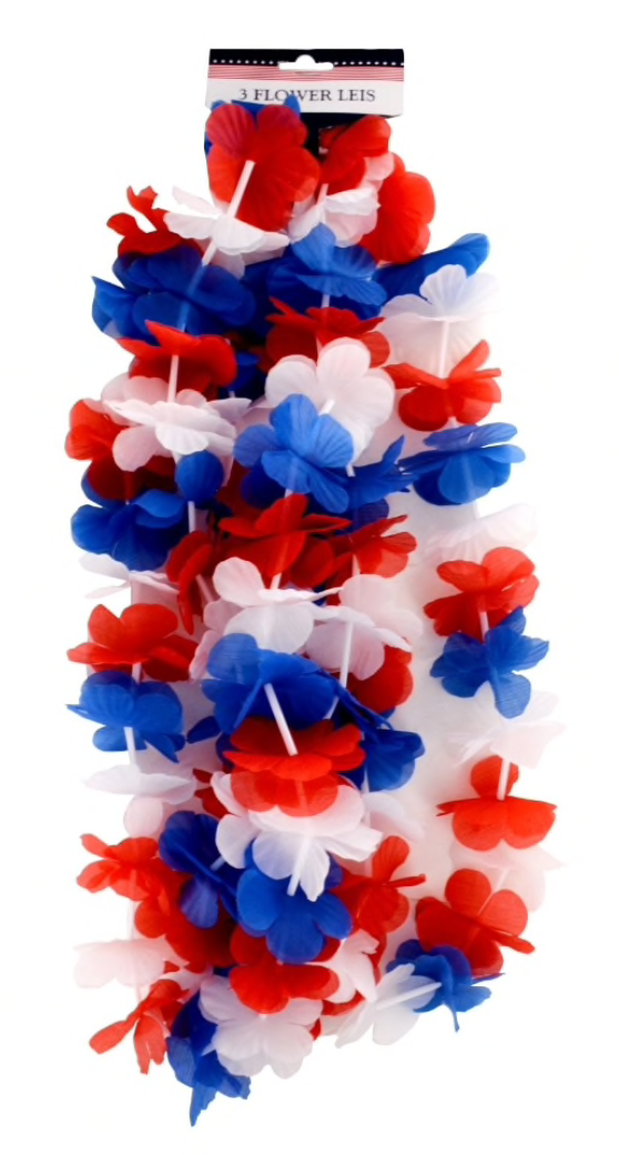 Patriotic Flower Leis, 38 in (3 Pack)