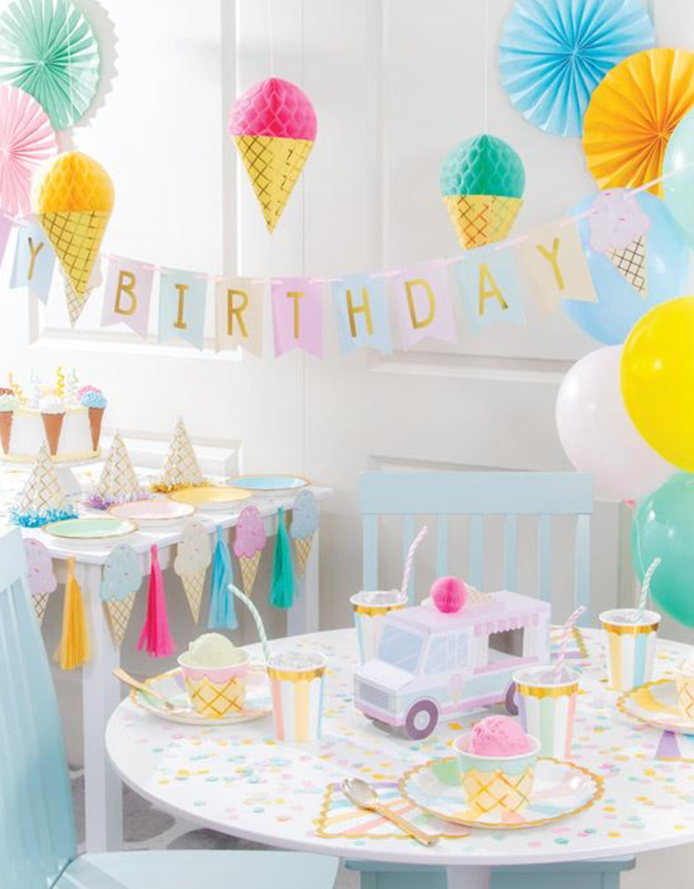 Ice Cream Party Happy Birthday Banner