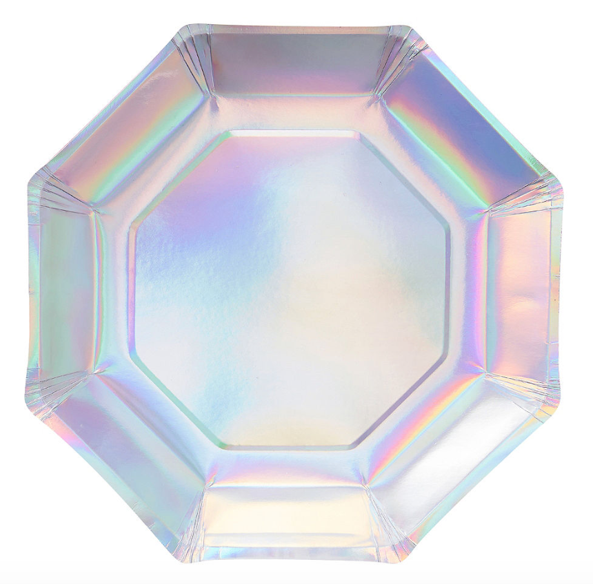 Metallic Iridescent Silver Plates (8)