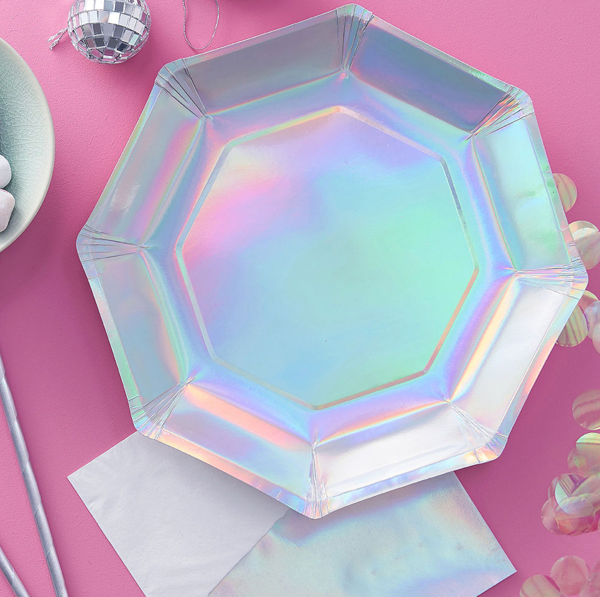 Metallic Iridescent Silver Plates (8)