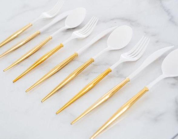 Gold Bella Plastic Cutlery (Dishwasher Safe), Service for 8