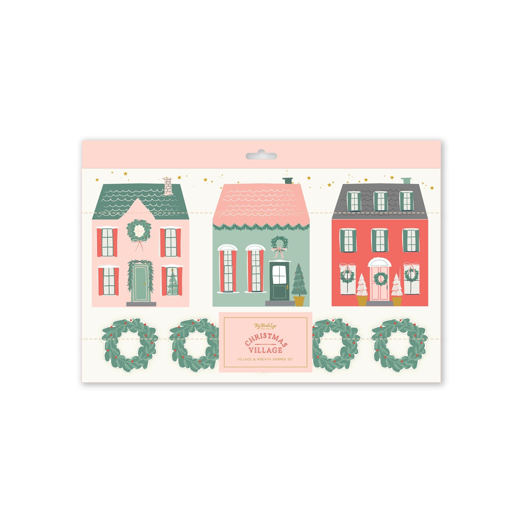 VILLAGE CHRISTMAS VILLAGE & WREATH BANNER