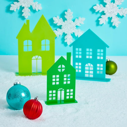 KAILO CHIC ACRYLIC HOLIDAY HOUSES SET OF 3 - Green/Turquoise