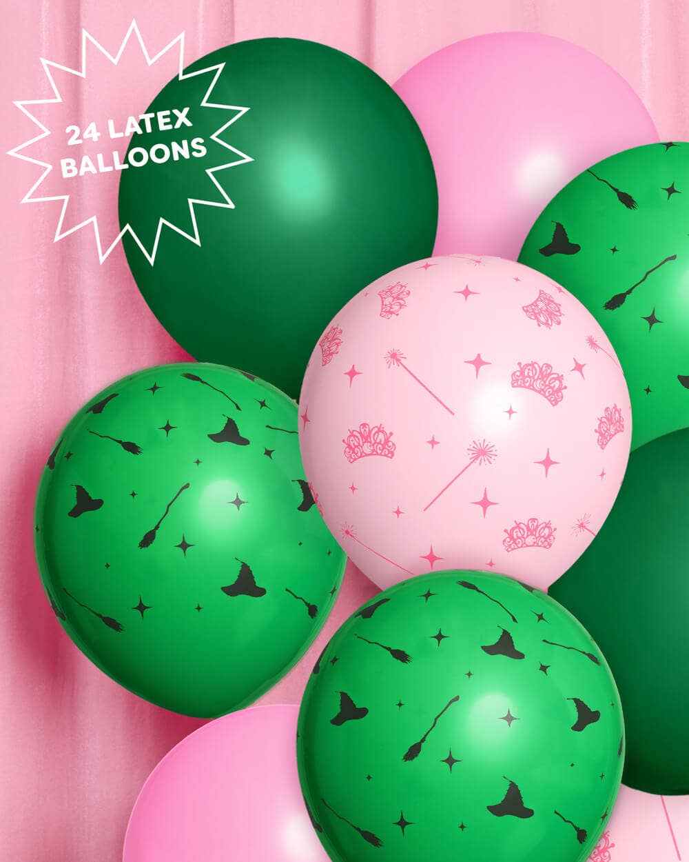 Emerald City Balloon Pack - 24 latex balloons, Wizard, Pink, Green