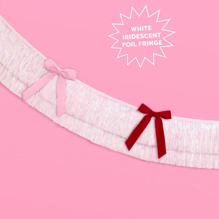 PRESALE: Bow Bliss Banner - Layered Fringe + Velvet Bows, Pink, 6 ft