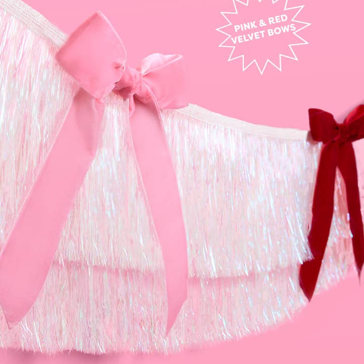 PRESALE: Bow Bliss Banner - Layered Fringe + Velvet Bows, Pink, 6 ft