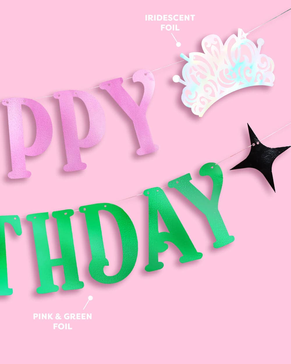 Birthday Witch Banner - Kid's Party pink + green foil banner