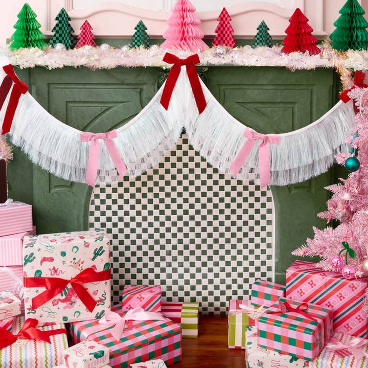 PRESALE: Bow Bliss Banner - Layered Fringe + Velvet Bows, Pink, 6 ft