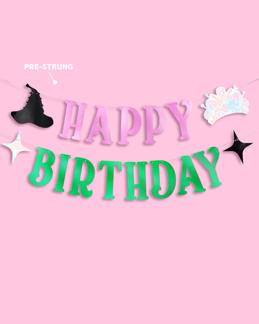 Birthday Witch Banner - Kid's Party pink + green foil banner