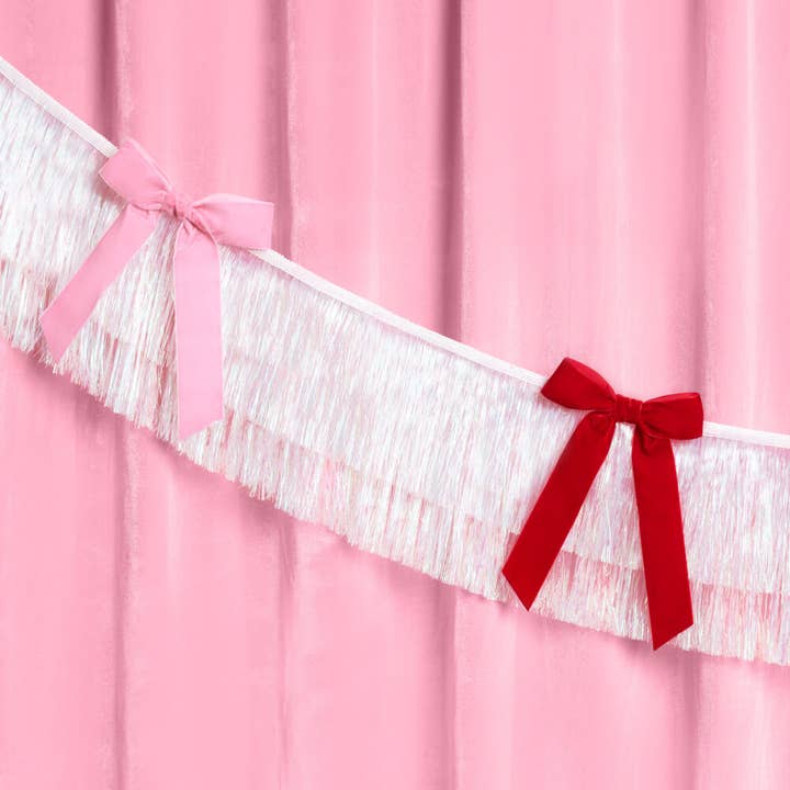PRESALE: Bow Bliss Banner - Layered Fringe + Velvet Bows, Pink, 6 ft