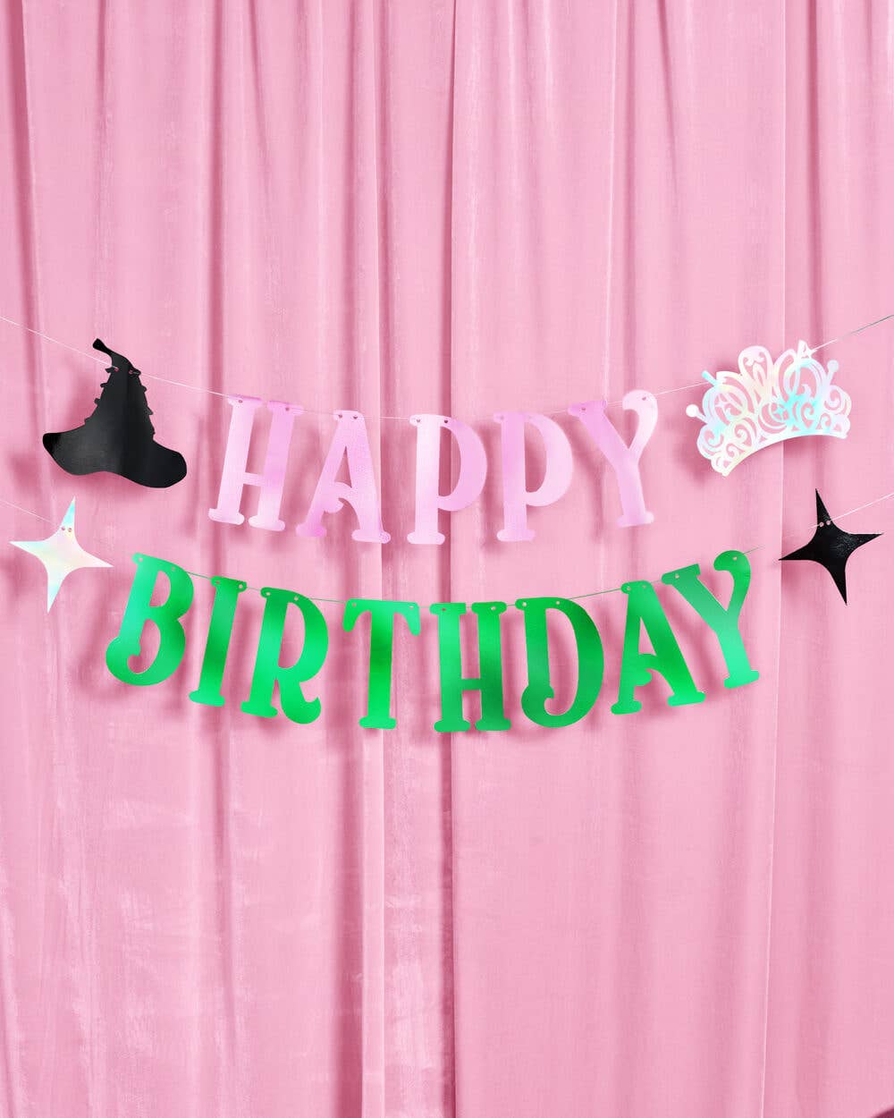 Birthday Witch Banner - Kid's Party pink + green foil banner