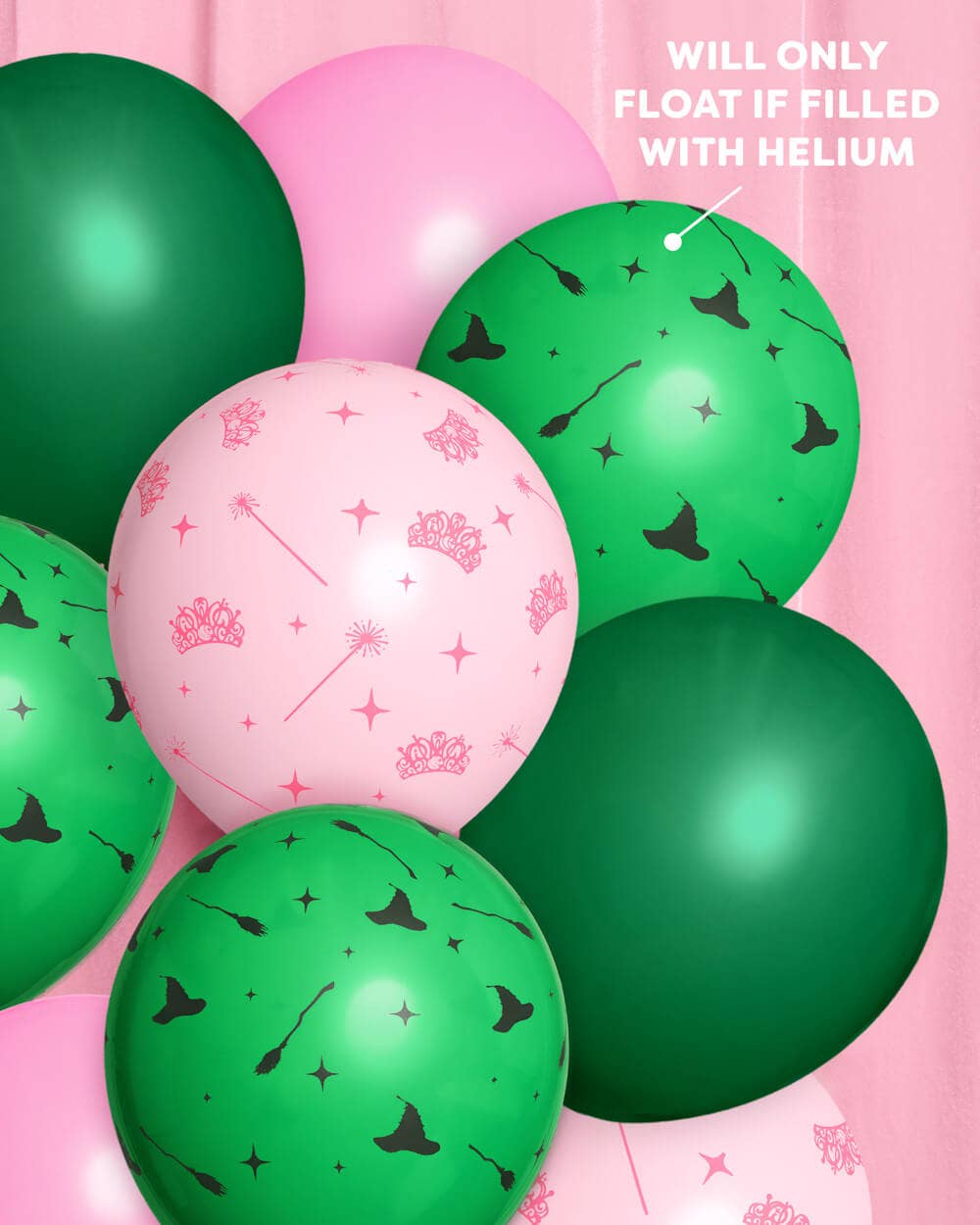 Emerald City Balloon Pack - 24 latex balloons, Wizard, Pink, Green