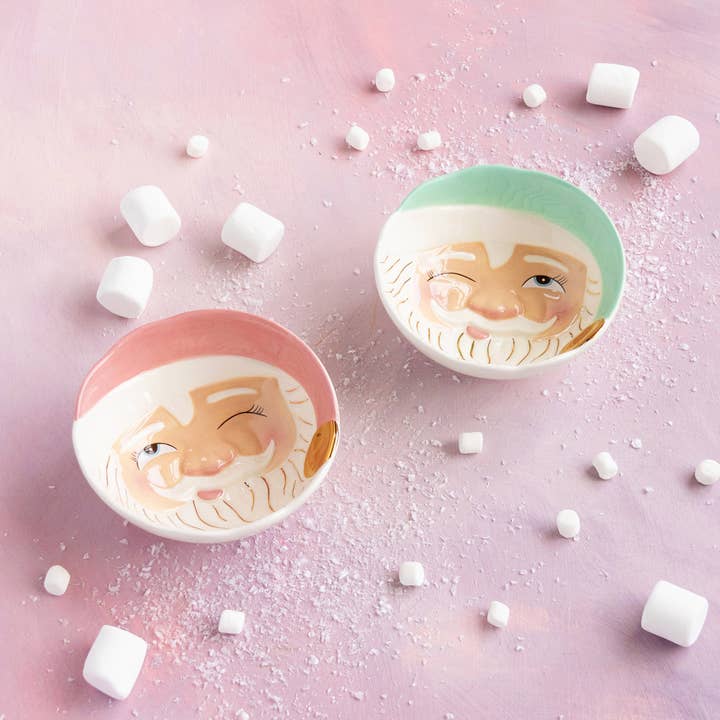 PRESALE: Glitterville Papa Noel Bowl Ceramic, 6" - Blue or Pink