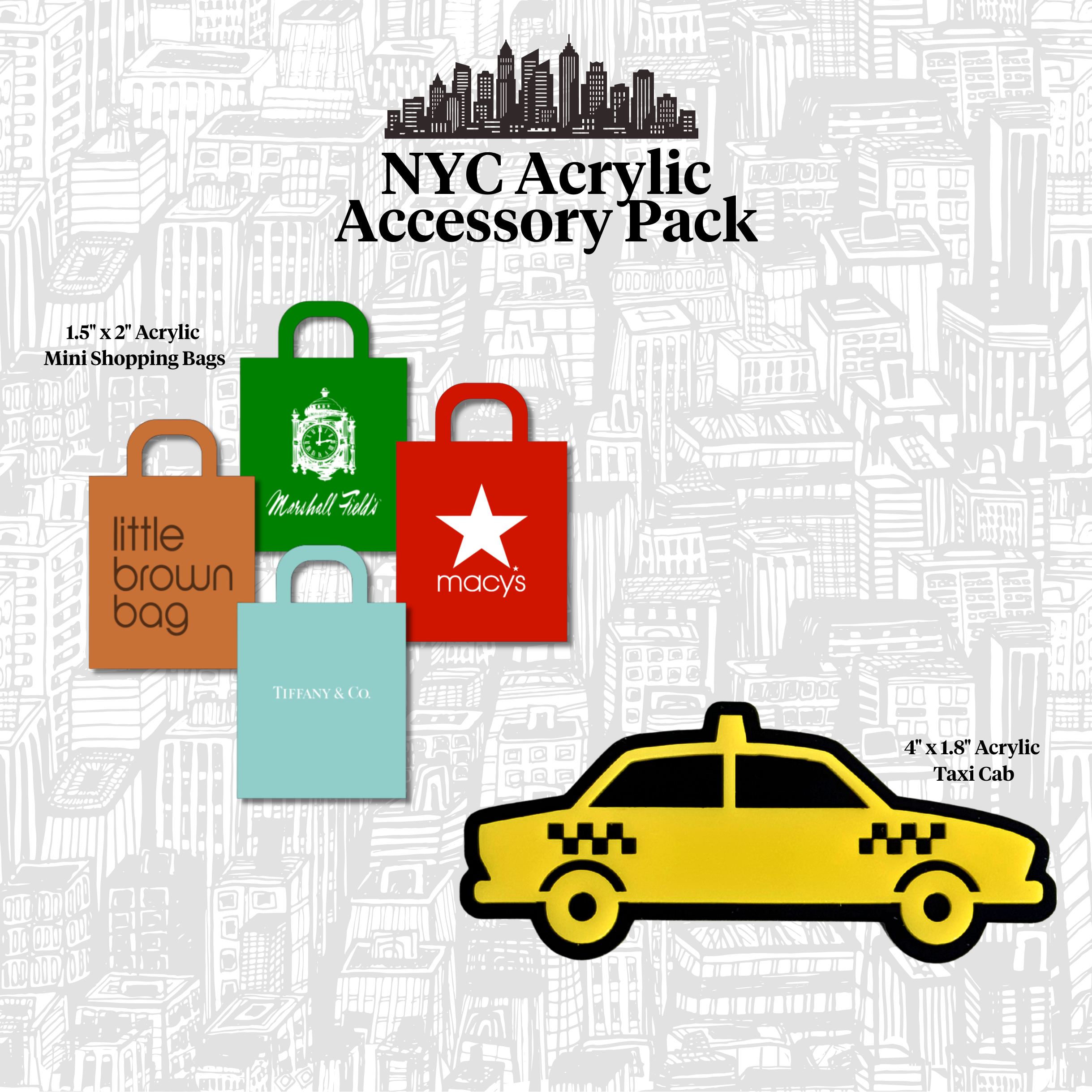 NYC Skyline Accessory Pack - Shopping Bags & Taxi