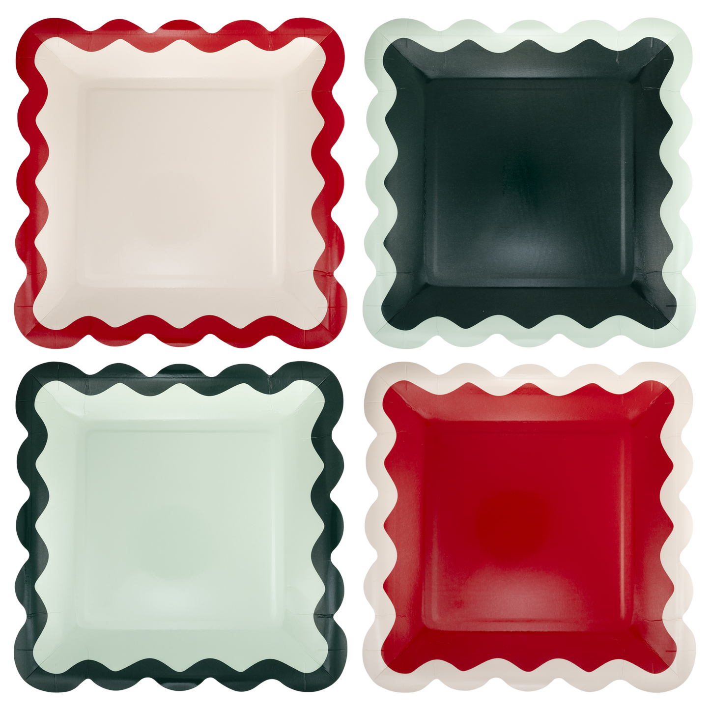 Red and Pink Green and Mint Ric Rac 9" Plate Set