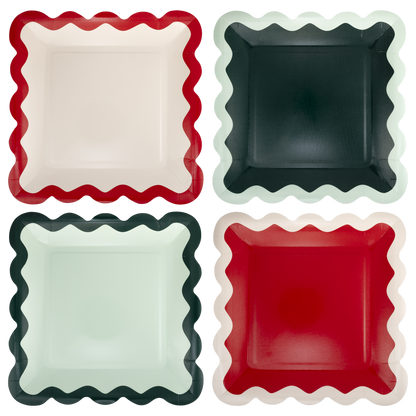 Red and Pink Green and Mint Ric Rac 9" Plate Set