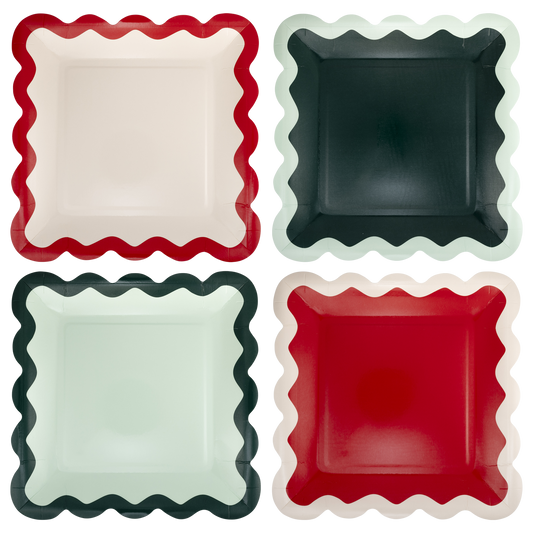 Red and Pink Green and Mint Ric Rac 9" Plate Set