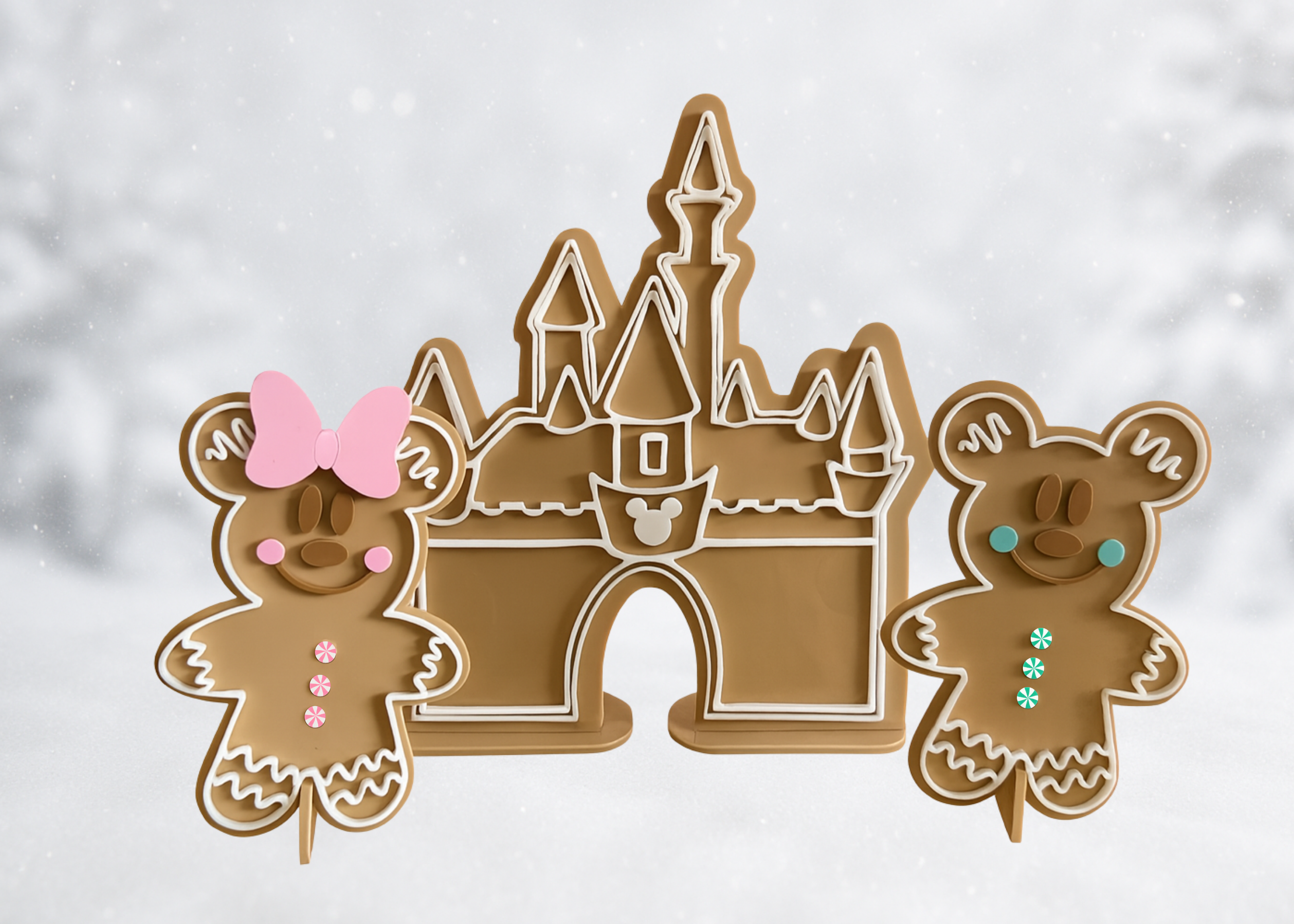 Gingerbread Mice with Castle Decor Set of 3