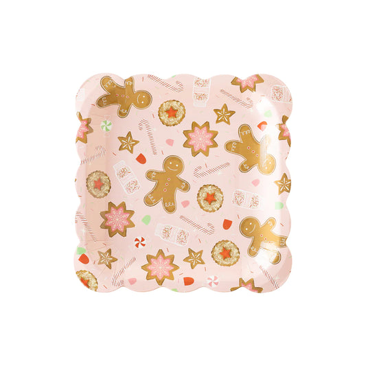 PINK GINGERBREAD MAN SQUARE PAPER PLATE
