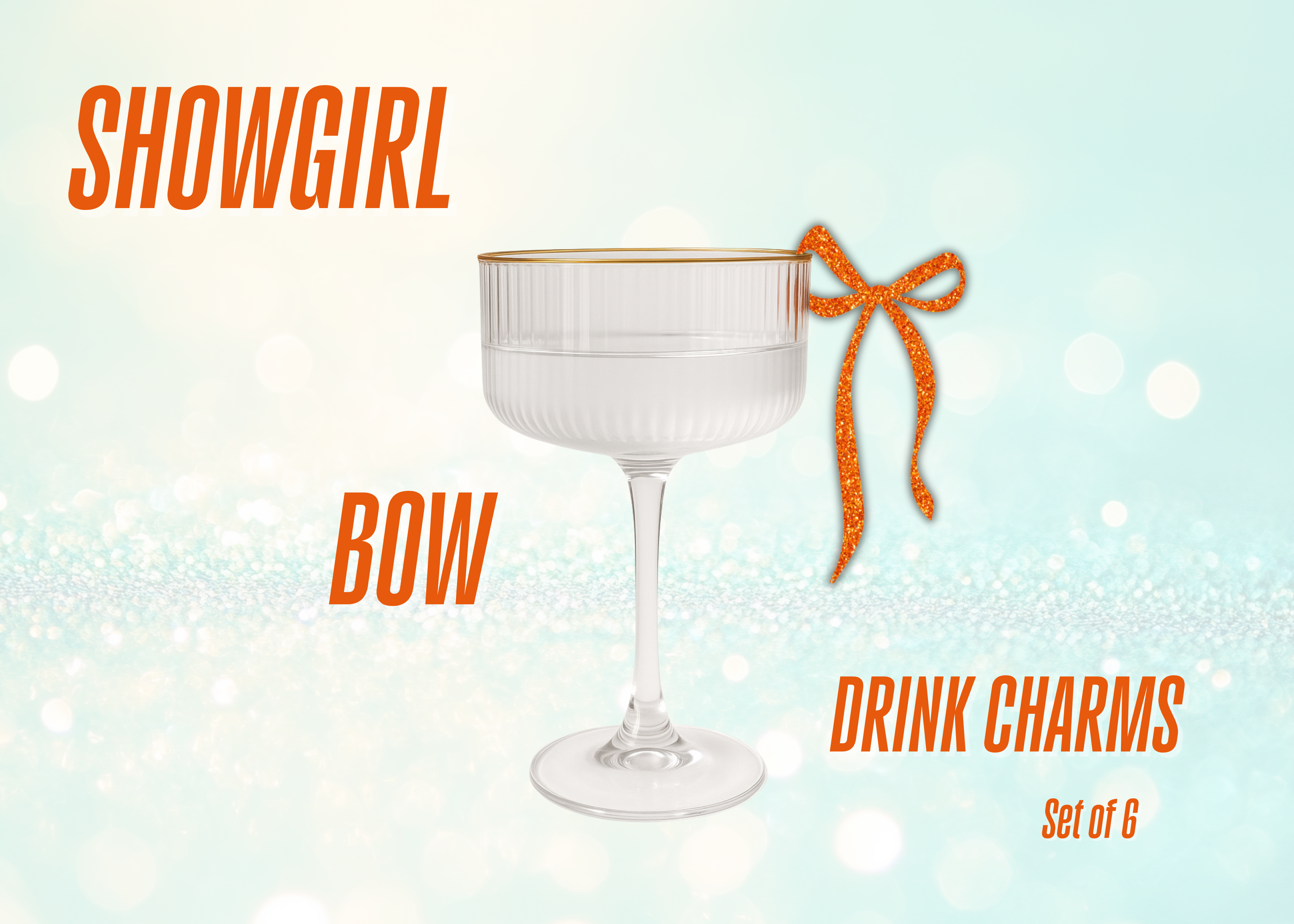 Showgirl Orange Glitter Drink Charms Set of 6