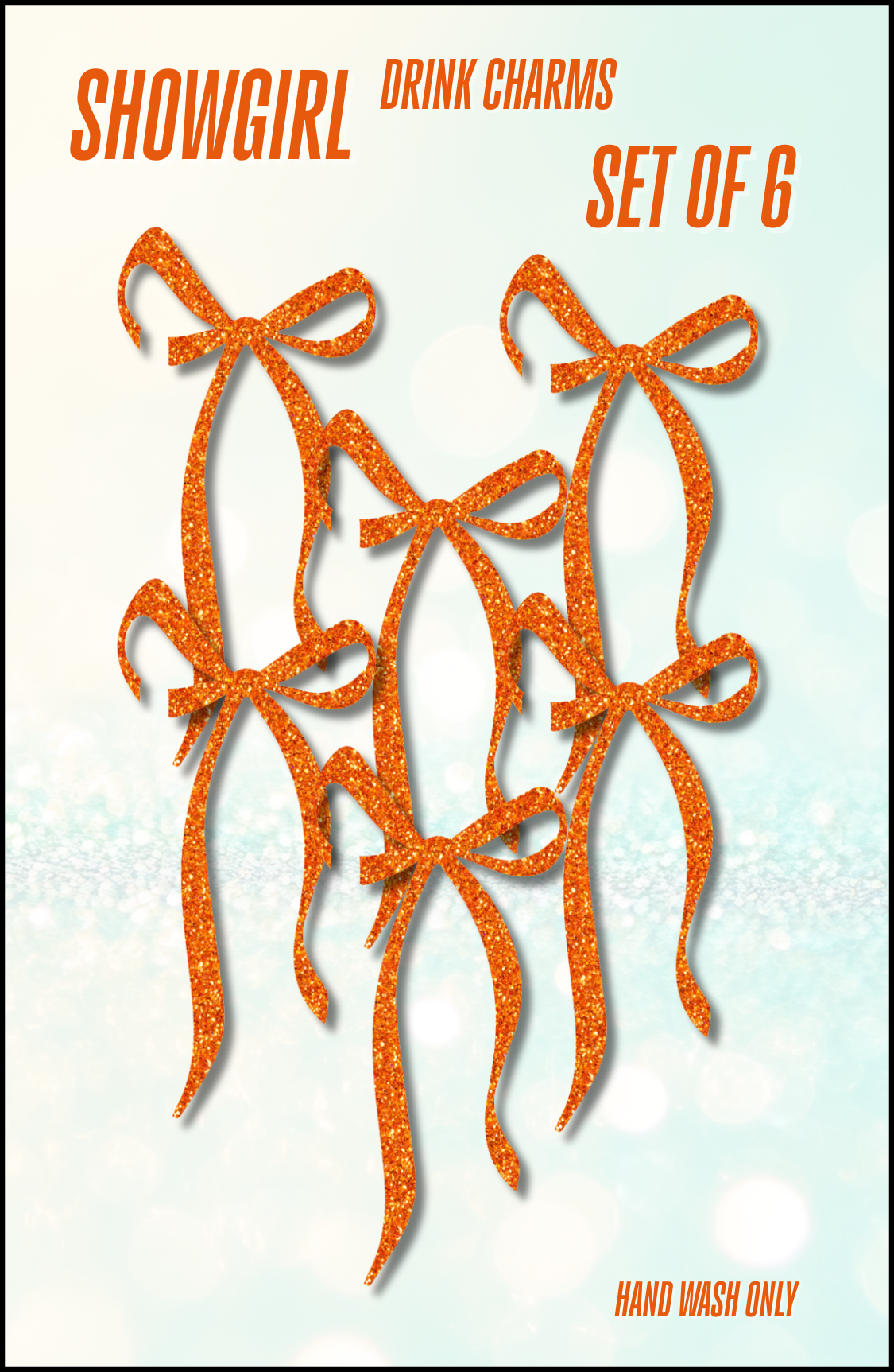 Showgirl Orange Glitter Drink Charms Set of 6