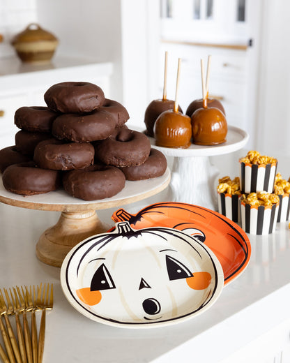 Vintage Halloween Pumpkin Shaped Paper Plate Set
