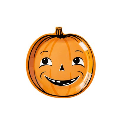 Vintage Halloween Pumpkin Shaped Paper Plate Set