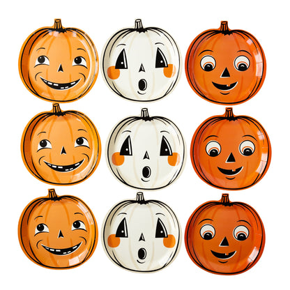 Vintage Halloween Pumpkin Shaped Paper Plate Set
