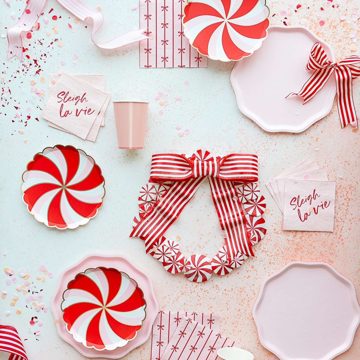 PRESALE: Elegant Pink Peppermint Bow Dinner Plates