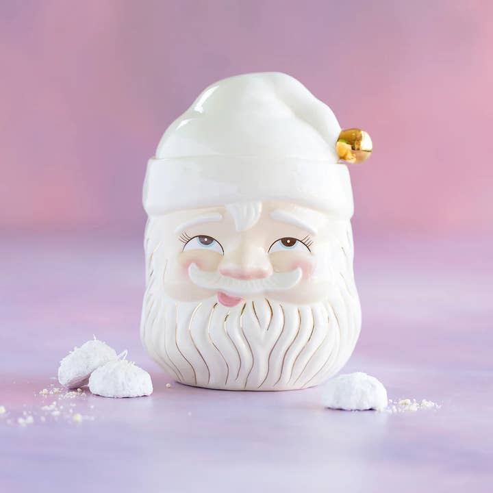PRESALE: Glitterville Cream Papa Noel Container Eyes Open, Ceramic