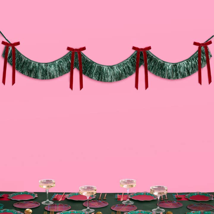 PRESALE: Xmas Bow Banner - Fringe + Velvet Bows, Christmas Decor