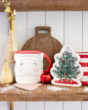 CHR1041 - CHRISTMAS BAUBLES SANTA FACE MUG SHAPED PAPER PLATE