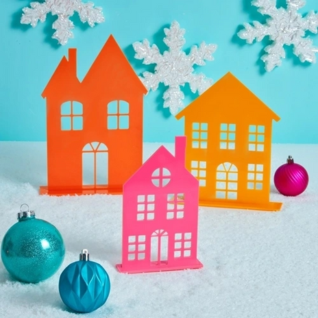 KAILO CHIC ACRYLIC HOLIDAY HOUSES SET OF 3 - Coral, Orange, Pink