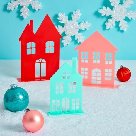 KAILO CHIC ACRYLIC HOLIDAY HOUSES SET OF 3 - Red, Pink & Teal