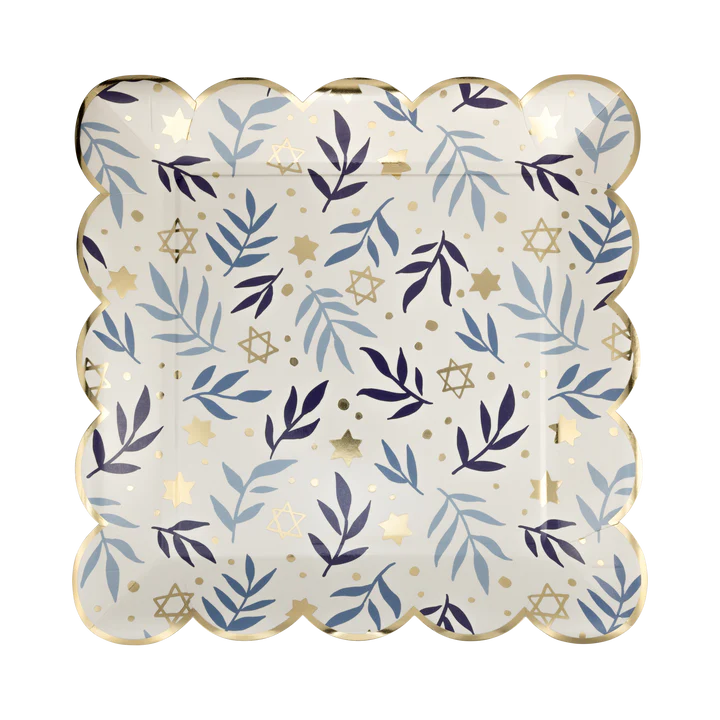 Stars & Branches Hanukkah Scalloped Square Plate