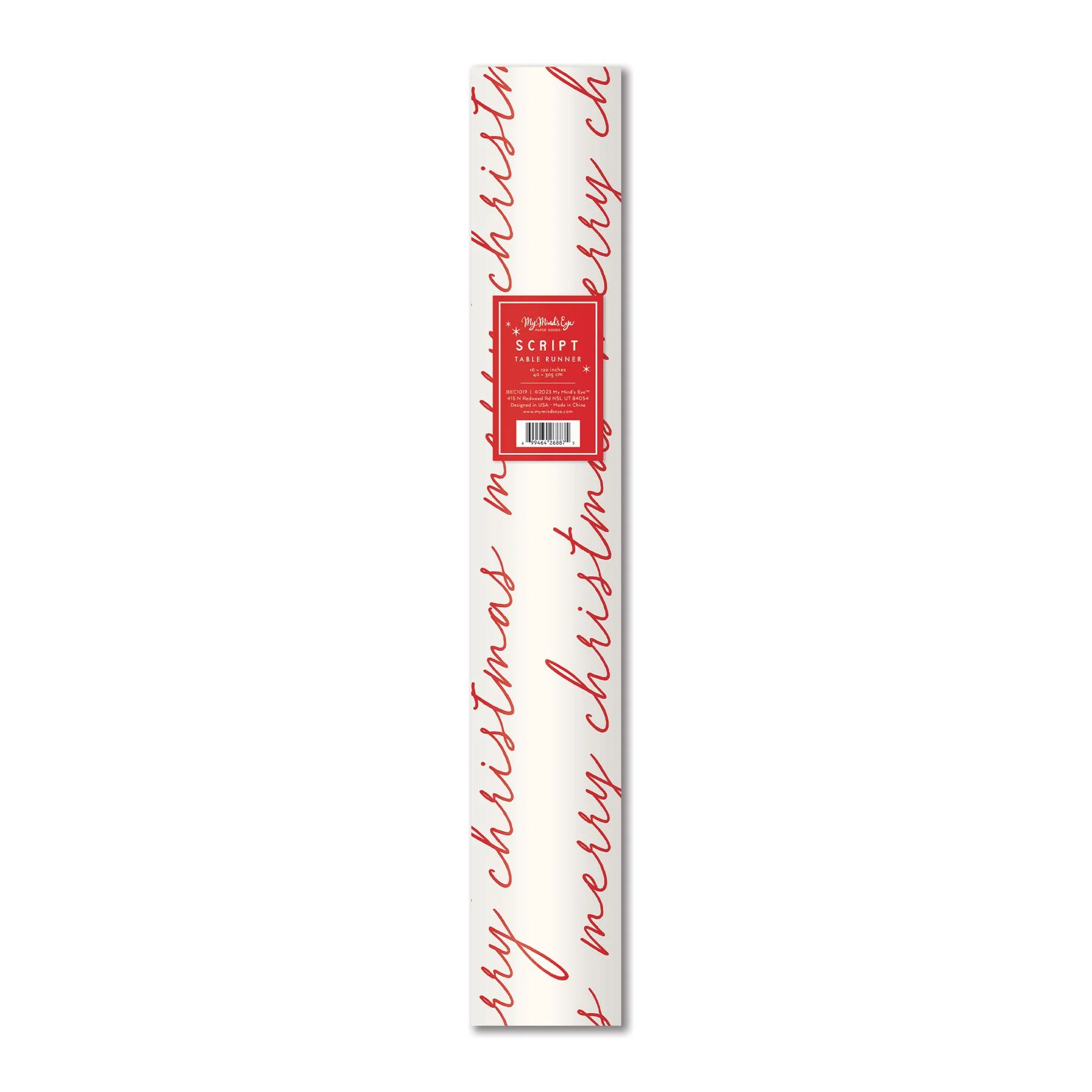 PRESALE SHIPPING MID OCTOBER - BEC1019 - BELIEVE MERRY CHRISTMAS SCRIPT PAPER TABLE RUNNER