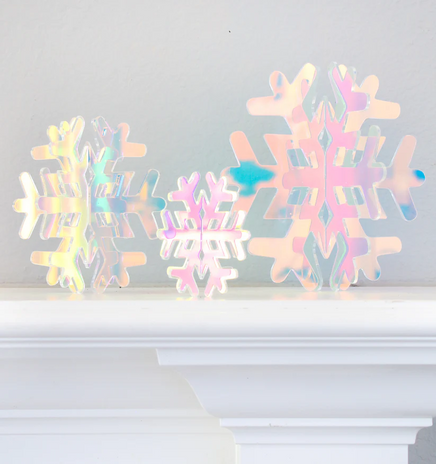 Iridescent acrylic snowflakes - set of 3