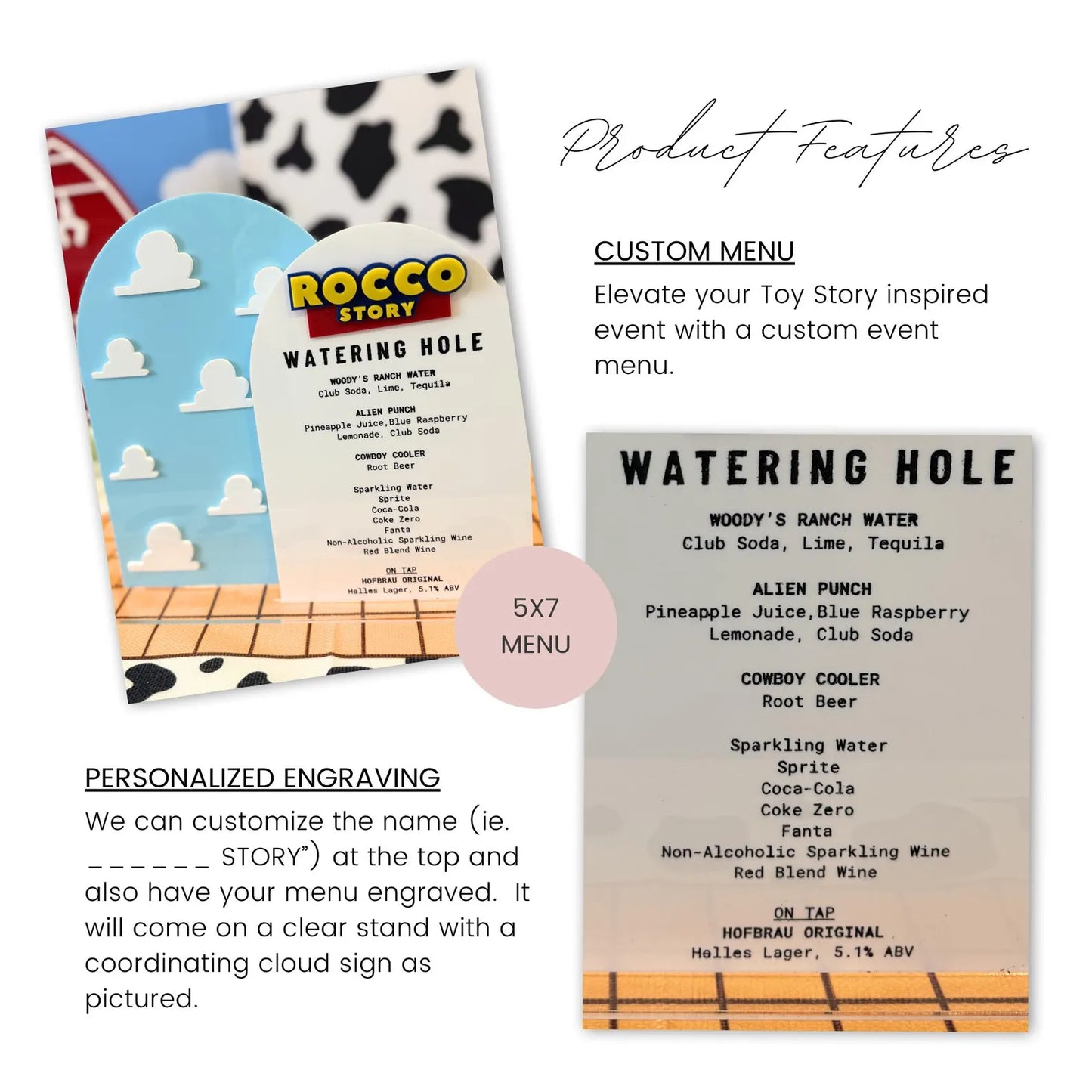Toy Story Acrylic Drink Menu: Pizza Planet Party Decor, Custom Name Sign
